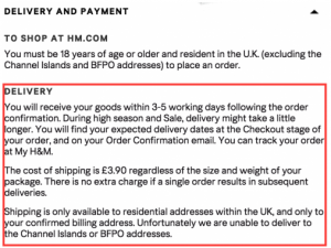 delivery options on H&M online