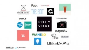 A presentation slide showing the logos of dozens of different social shopping websites.