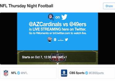 Twitter First NFL 'TNF' Stream Had 243,000 Average Viewers