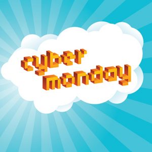 Cyber Monday background in style of old 8-bit video games.