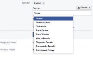 facebook genders