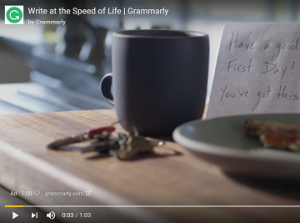 A screenshot of an advert on YouTube for Grammarly.com.