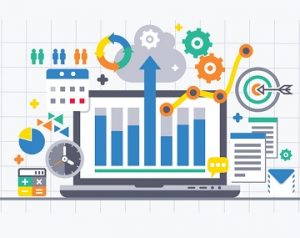 Flat design modern vector illustration concept of website analytics search information.