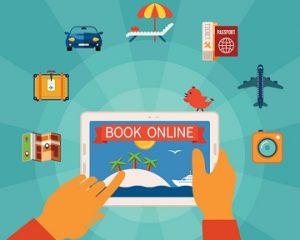 Online booking vector concept with tablet PC