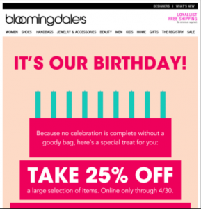 Trigger messages: Birthday, Bloomingdale's
