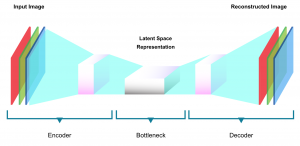 encoder, bottleneck, decoder