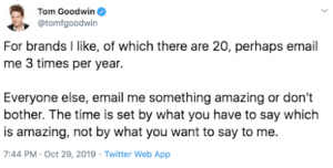 Tweet commenting about brand engagement